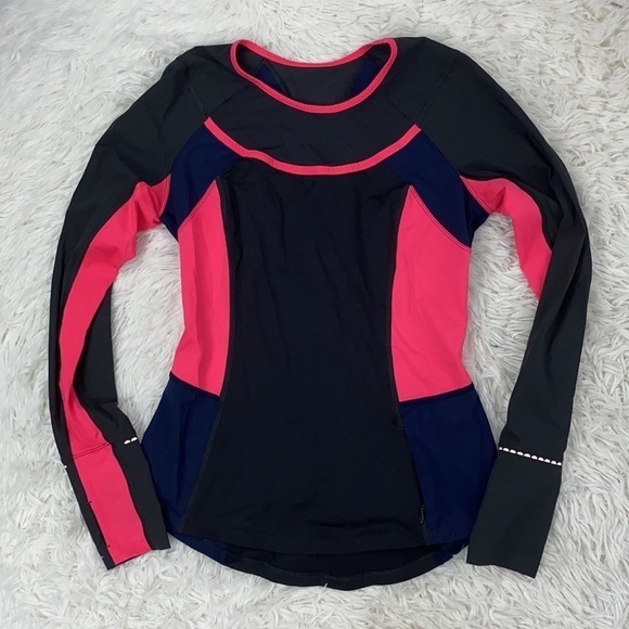 Lululemon Trail Bound Long Sleeve Deep Coal / Deep Navy Electric Coral - Picture 2 of 7